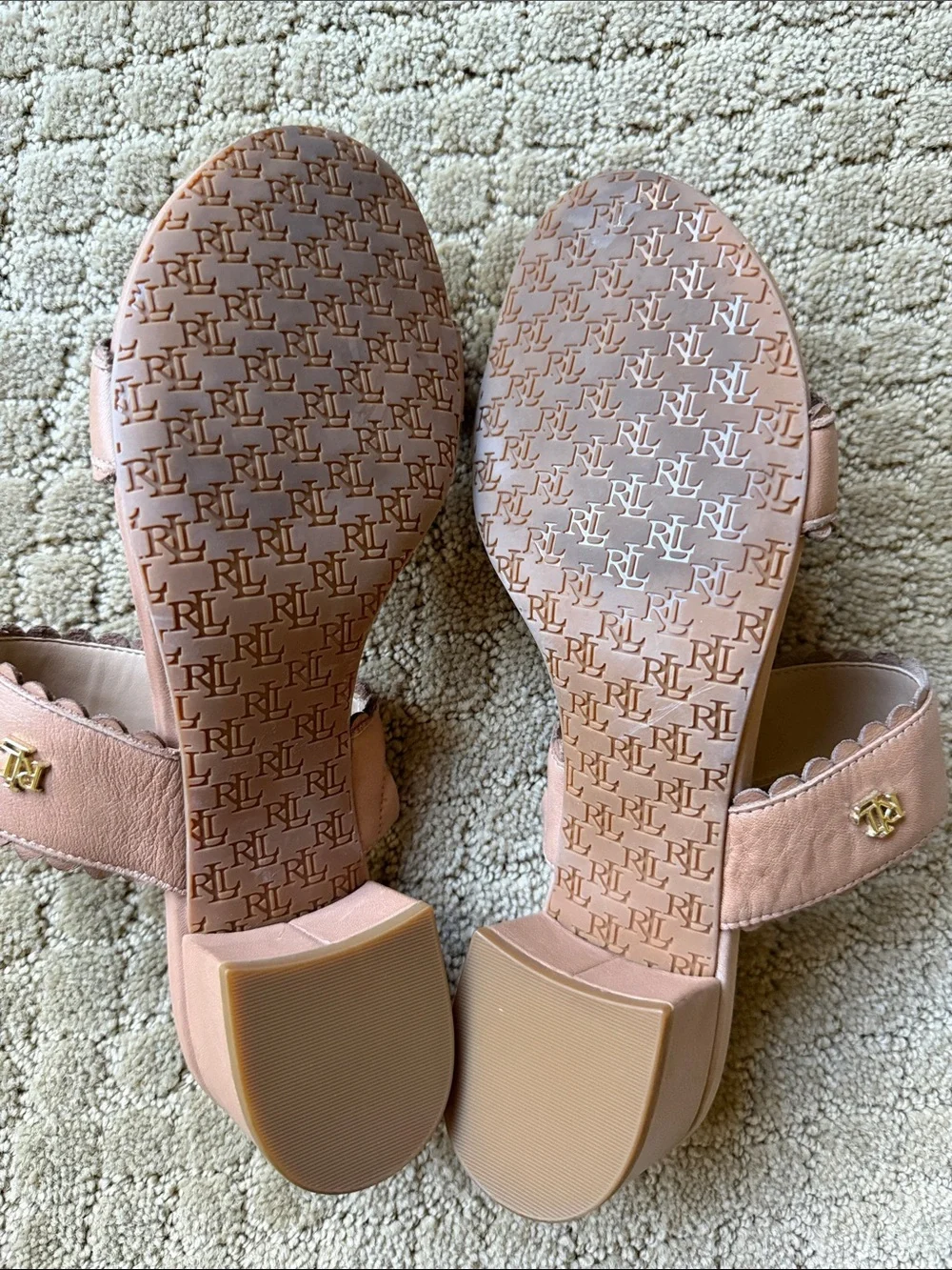 Lauren Ralph Lauren Blush Pink Scalloped Double-Band Slide Sandals